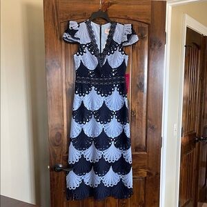 Adelyn Rae Navy and Light Blue Midi Dress